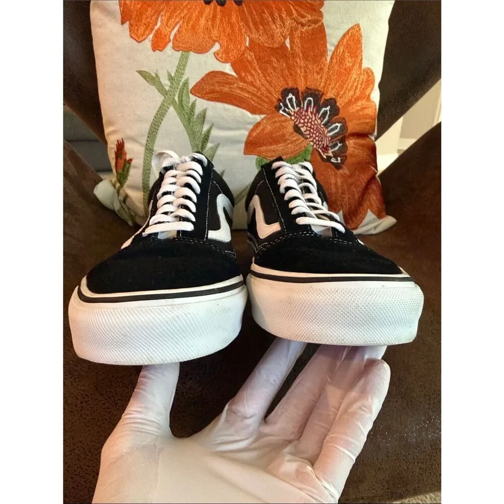 VANS OLD SKOOL SNEAKER LOW TOP LACE UP LEATHER CANVAS SUEDE WAFFLE SOLE VGUC 8.5
